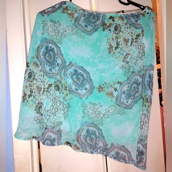 EUC Aqua Colored Floral Artsy Print Knee Length Skirt Flowy Spring Summer - Picture 4 of 4